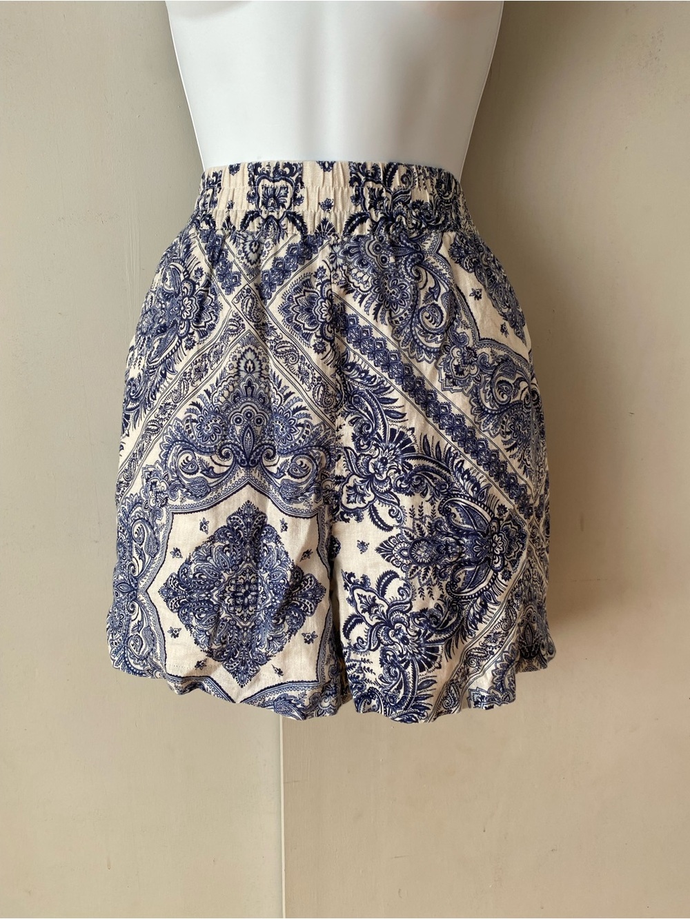 C&C California White Shorts with Blue Paisley Print